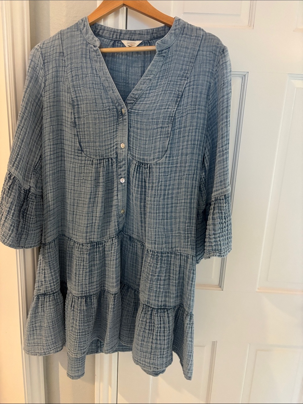 Faherty Soft Blue Tiered Gauze Mini Dress